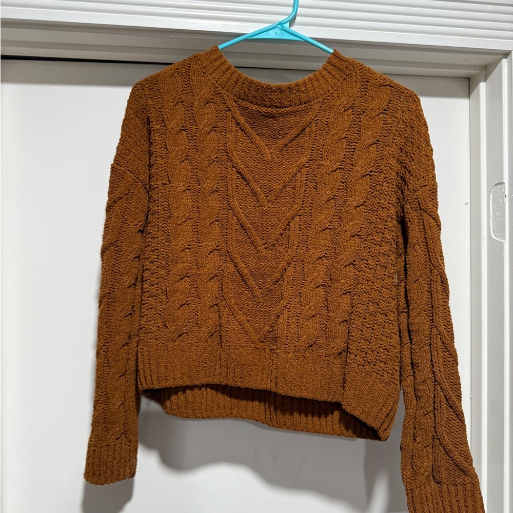 Pink Republic Brown Cable Knit Crew Neck Sweater